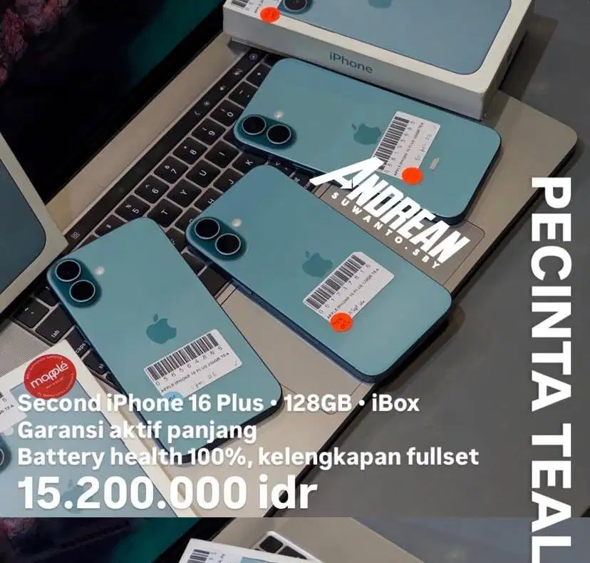 Second iphone 16 plus 128 gb ibox warna teal