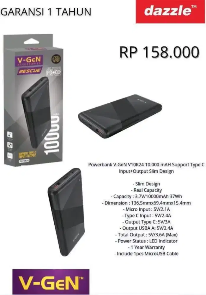 V-Gen powerbank V10K24 10.000 mAH