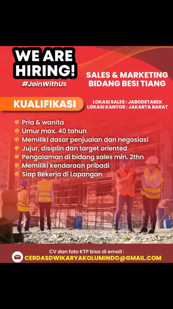 Lowongan sales marketing besi tiang