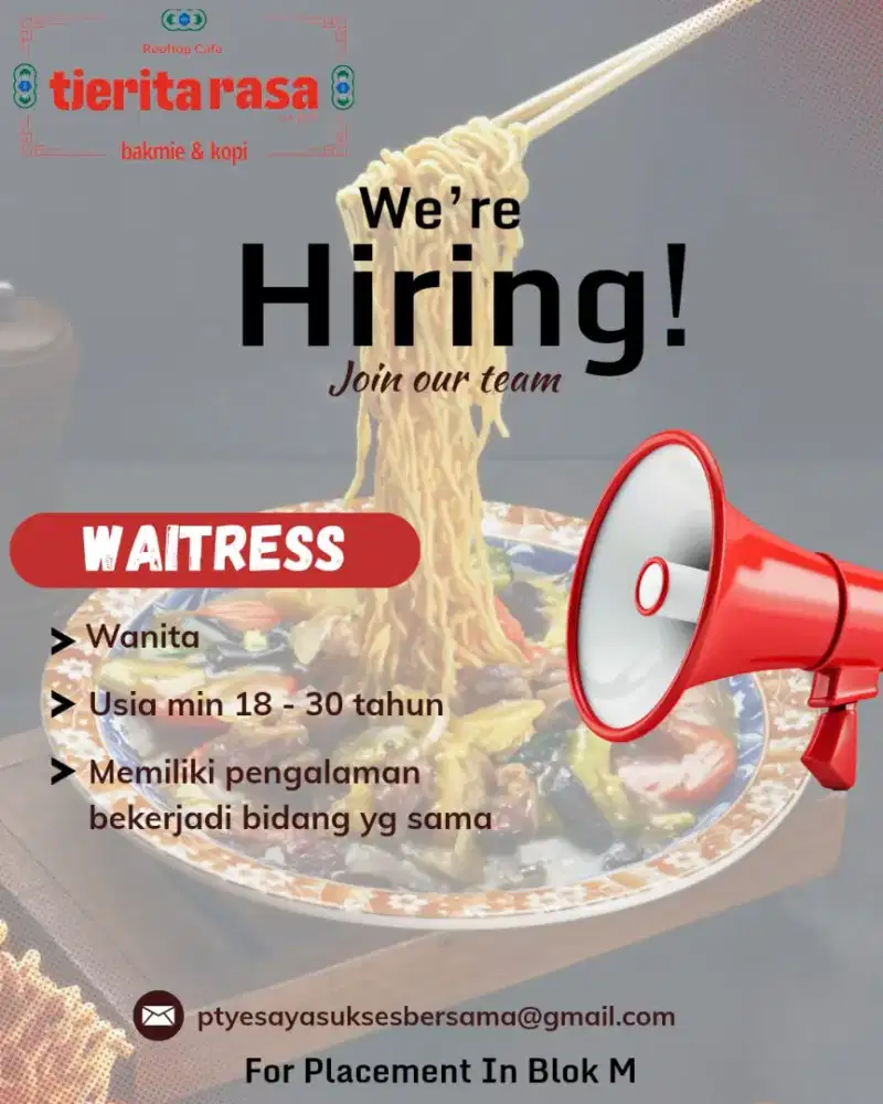 Dibutuhkan waiters cafe