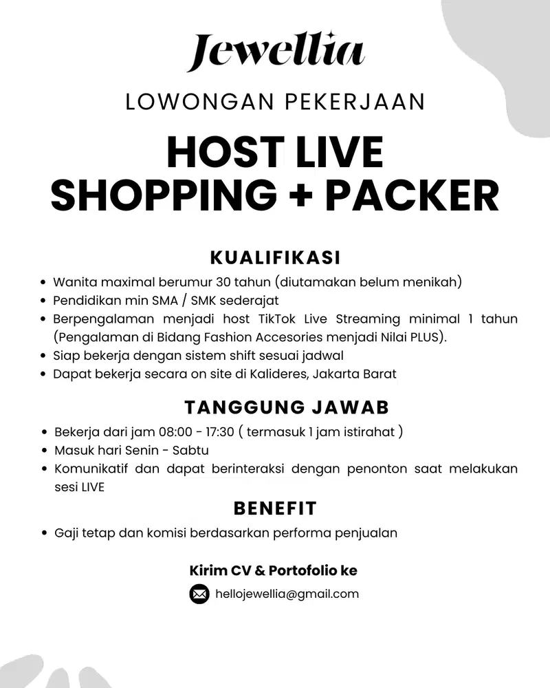 KHUSUS UNTUK PEREMPUAN DIBUKA LOKER HOST LIVE TIKTOK ONSITE KALIDERES