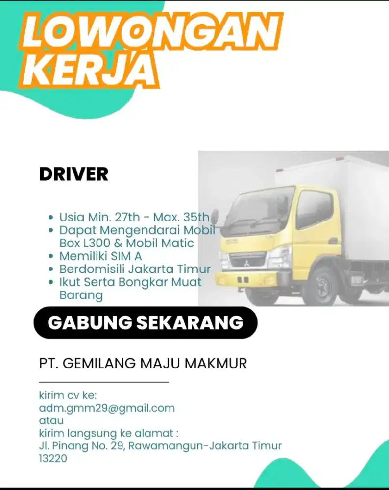 Lowongan Pekerjaan Driver Mobil Box L-300