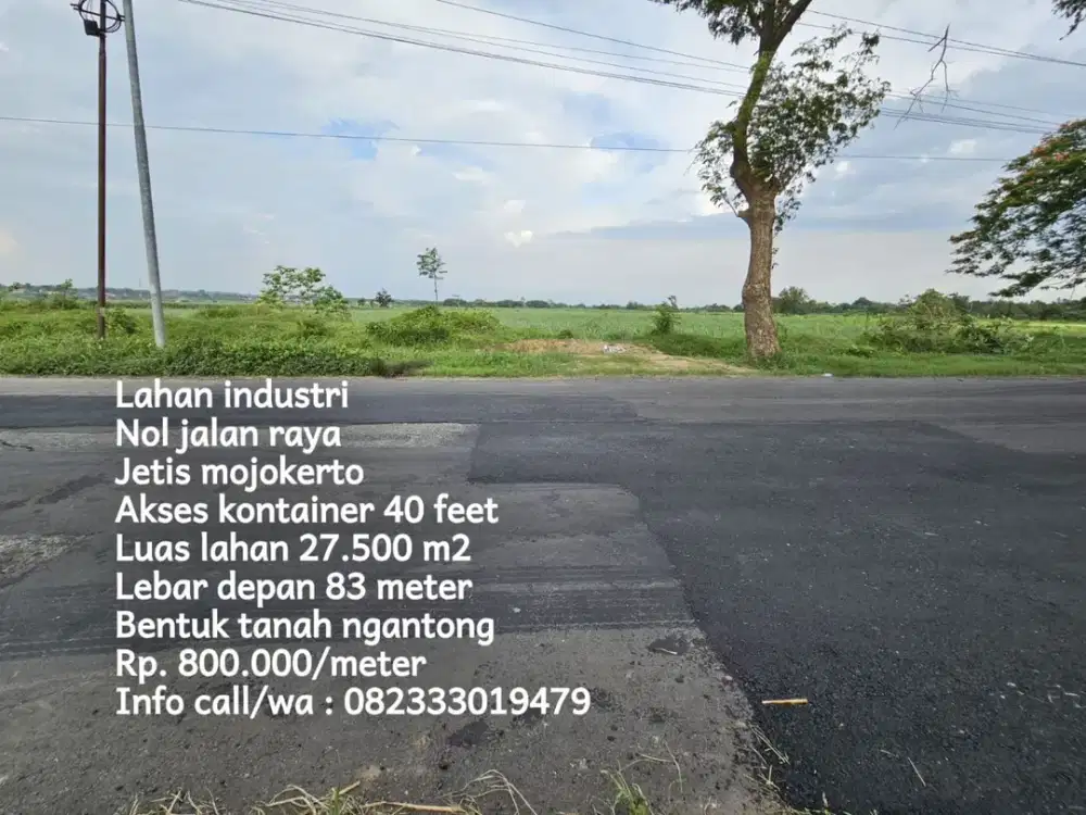 Paling murah lahan industri nol jalan raya jetis mojokerto