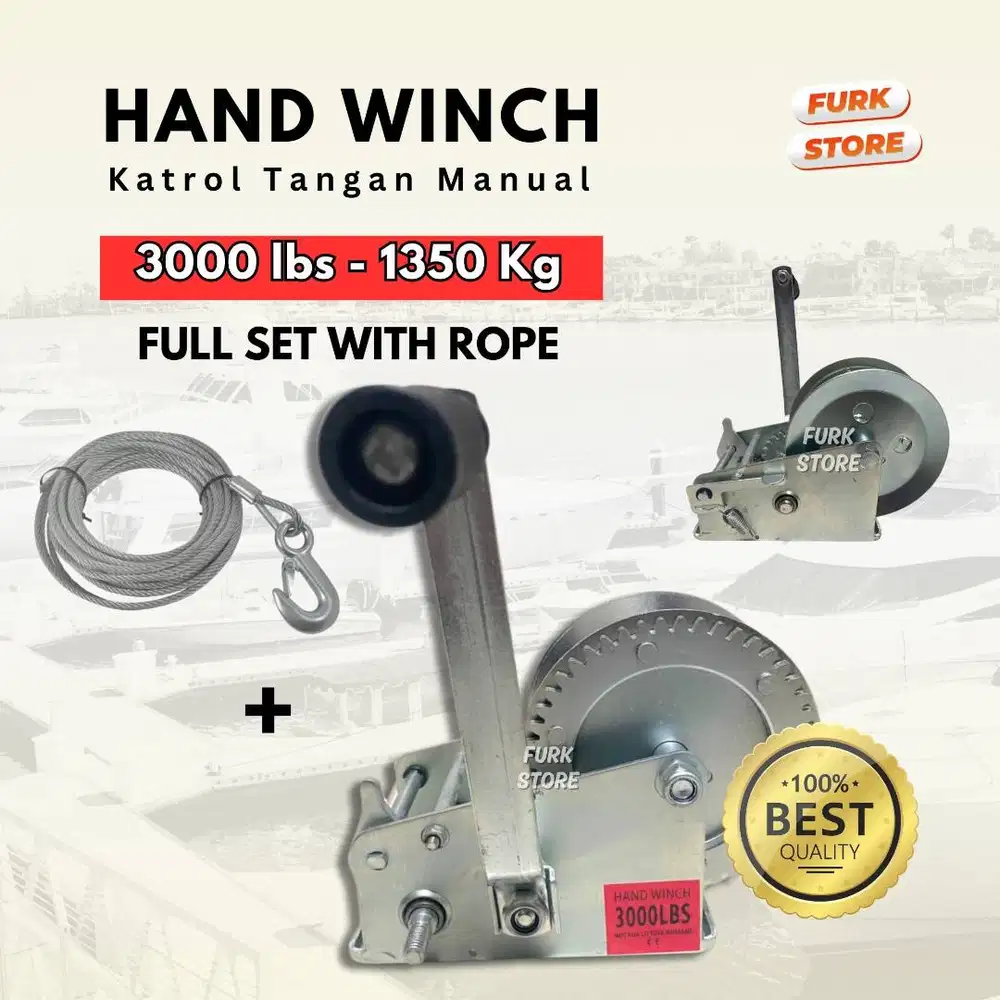 Hand Winch 3000LBS + Wire Rope Tipe HWW3000 – Katrol Seling Baja