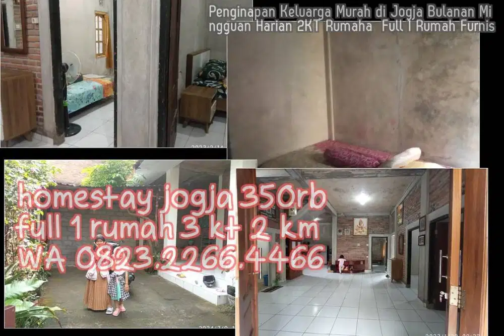 Penginapan Keluarga Murah di Jogja Bulanan Mingguan Harian 2KT Rumaha