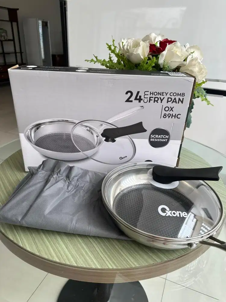 Oxone wajan panci fry pan honey comb anti lengket 24cm stainless steel