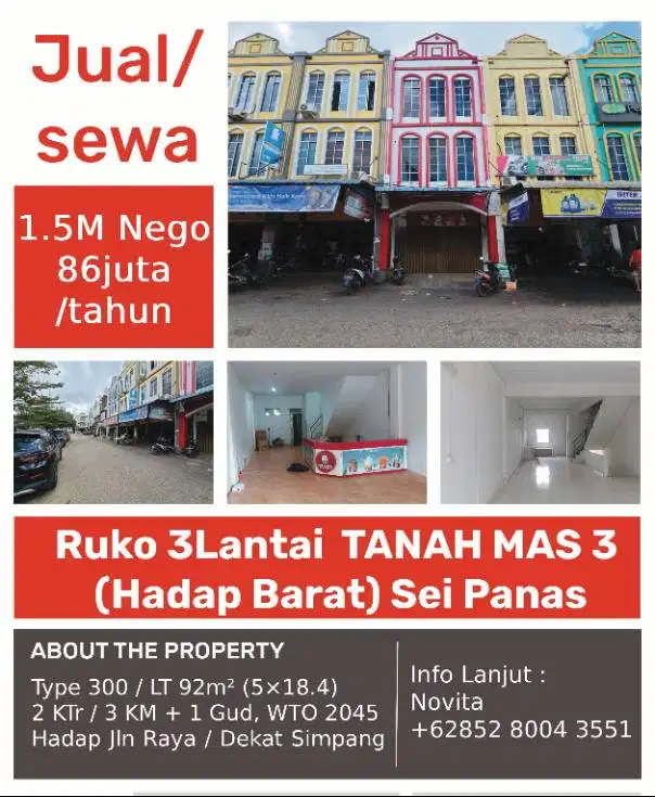 Ruko 3Lantai  TANAH MAS 3 (Hadap Barat) Sei Panas