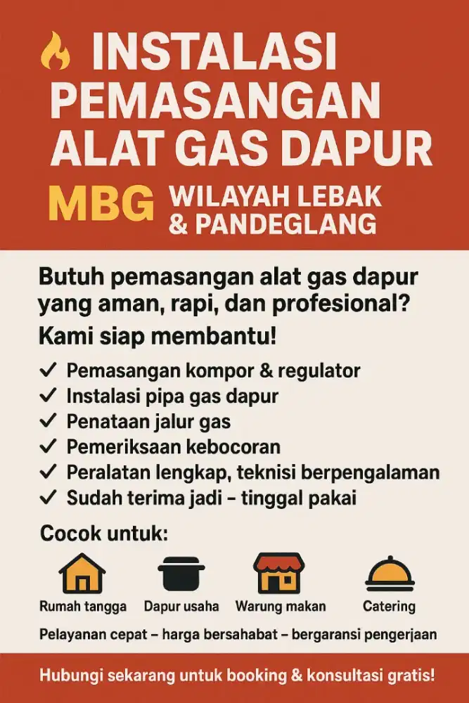 Instalasi Gas Pipa MBG dll Khusus daerah lebak Pandeglang
