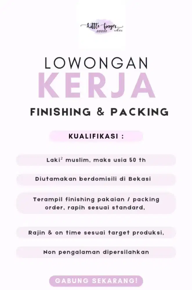 LOWONGAN FINISHING & PACKING