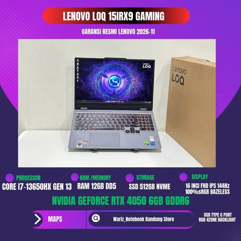 LENOVO LOQ 15IRX9 CORE I7-13650HX NVIDIA RTX 4050 RAM 12GB SSD 512GB