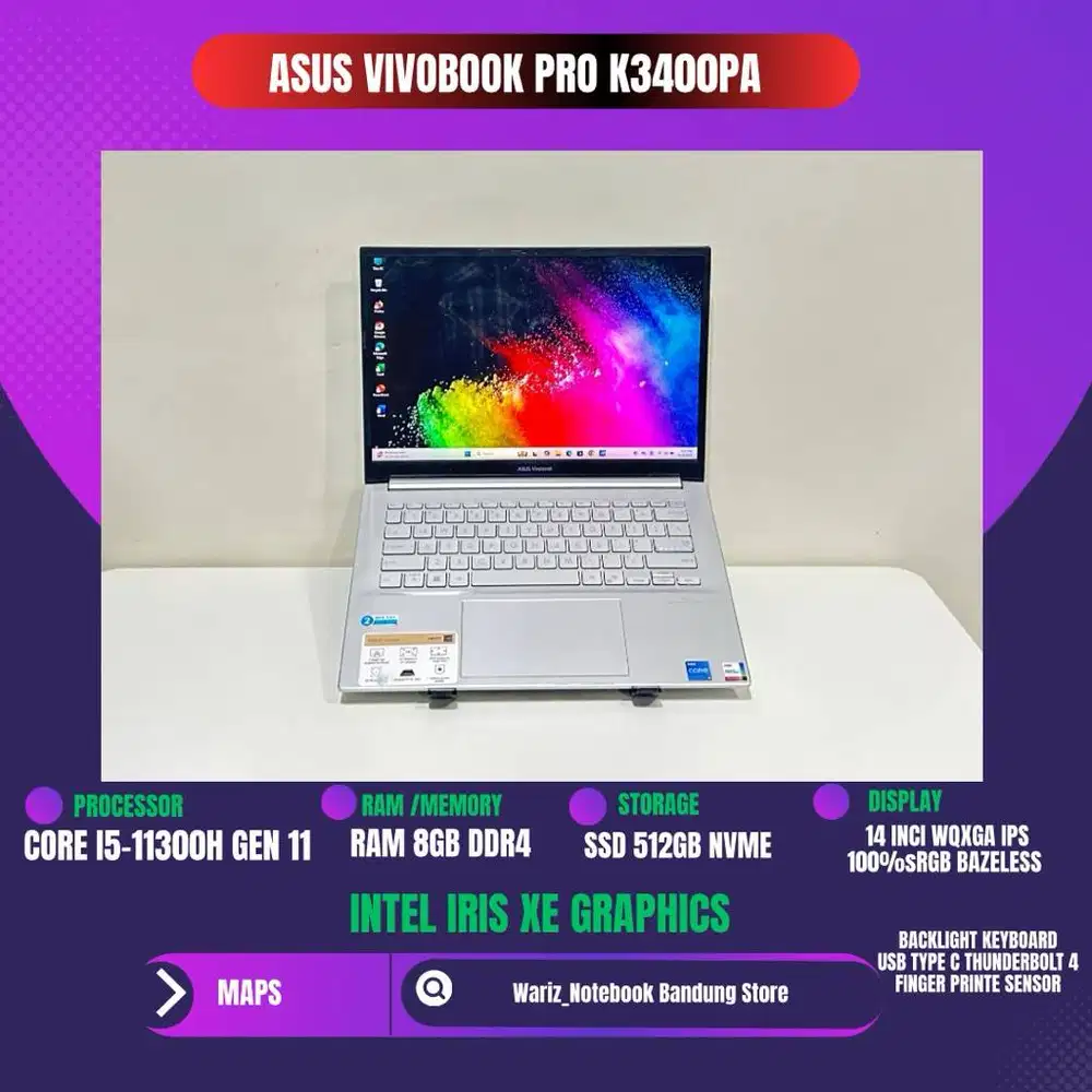 ASUS VIVOBOOK PRO K3400PA CORE I5-11300H RAM 8GB SSD 512GB 14inci WQXG