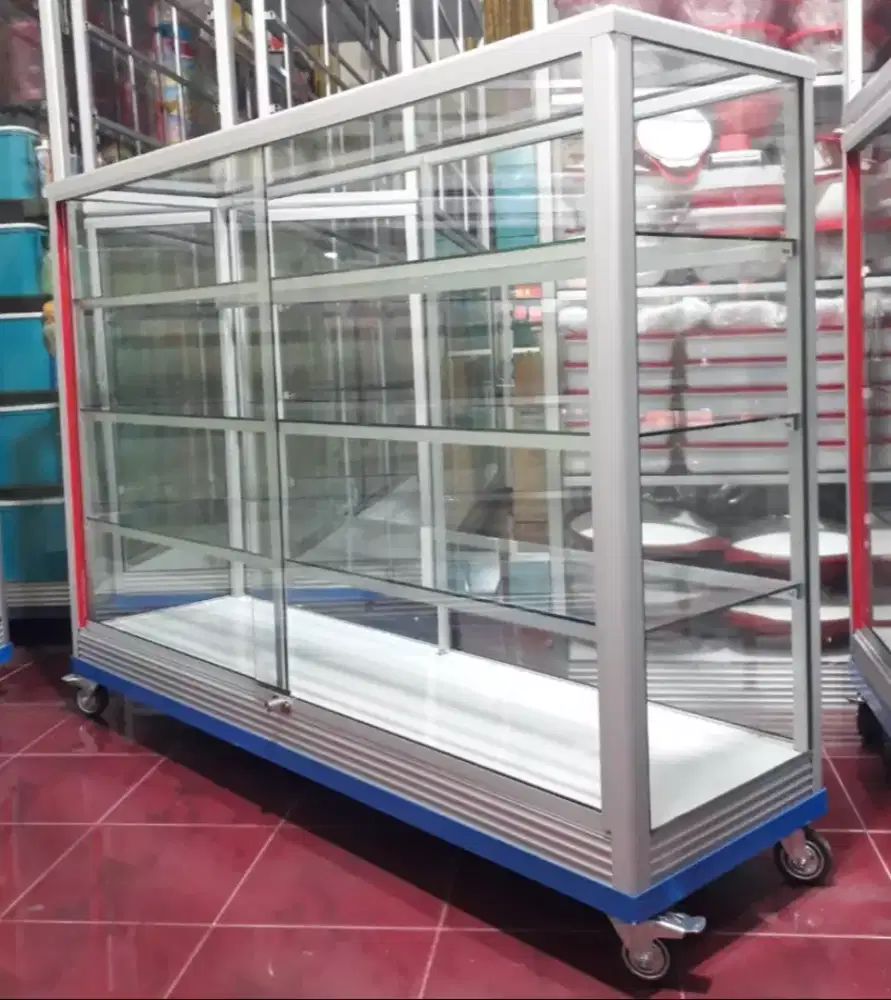 Etalase Pakai RODA BESAR & SIKU BESI Panjang 1,5M Buat Toko dll