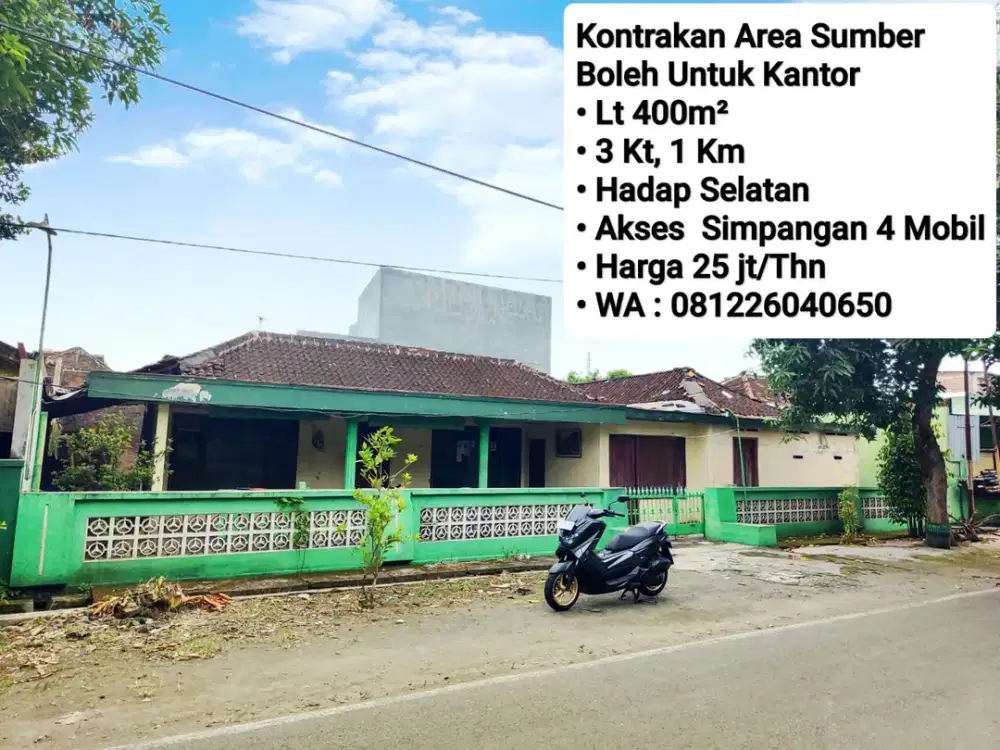 Sewa Rumah Area Sumber Bisa Untuk Kantor, Dekat Ke Manahan, Pintu Tol
