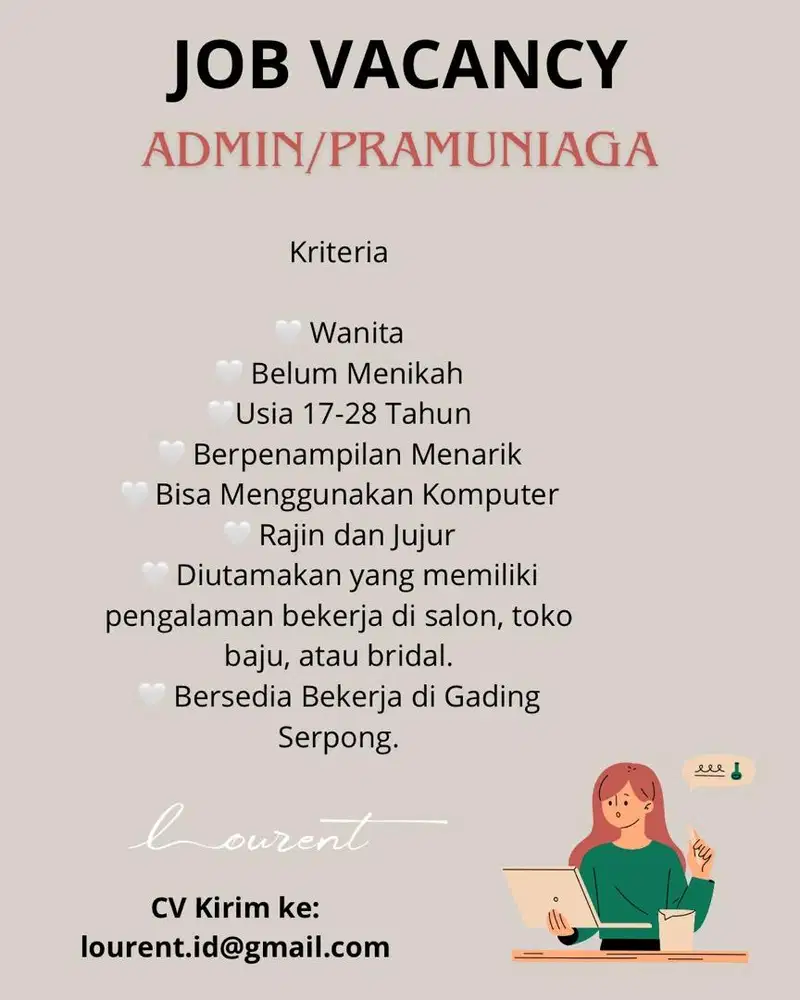 LOWONGAN KERJA ADMIN / PRAMUNIAGA