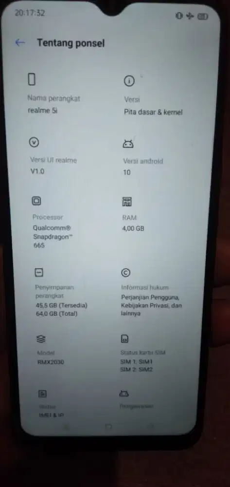 Jual BU ..hp relme 5i