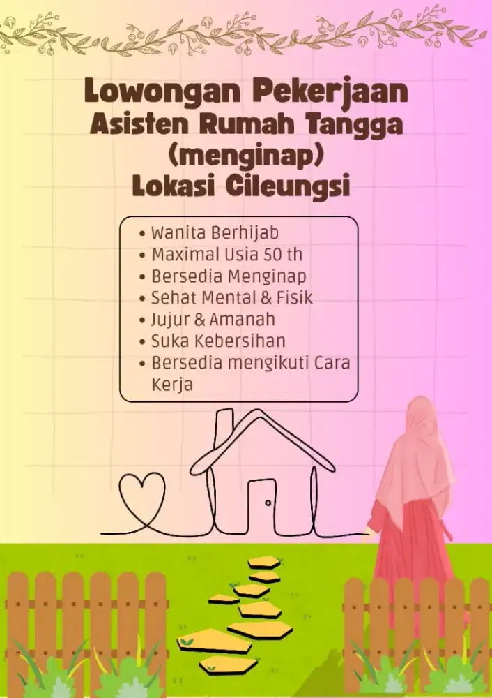 Di Cari ART menginap, berhijab lokasi Cileungsi dekat mesjid  Rodja