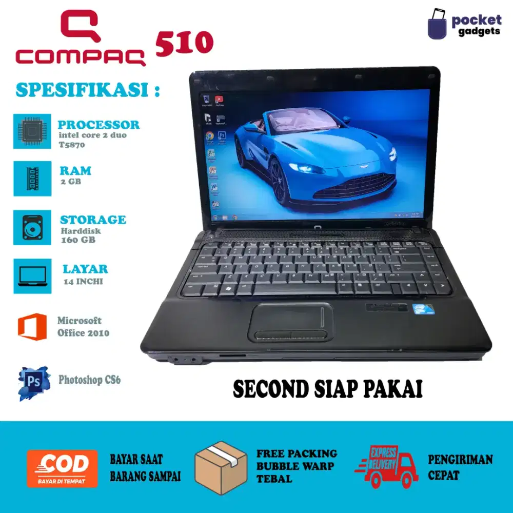 Laptop Murah Second Siap Pakai | HP Compaq 510 | Hdd 160gb | Ram 2gb