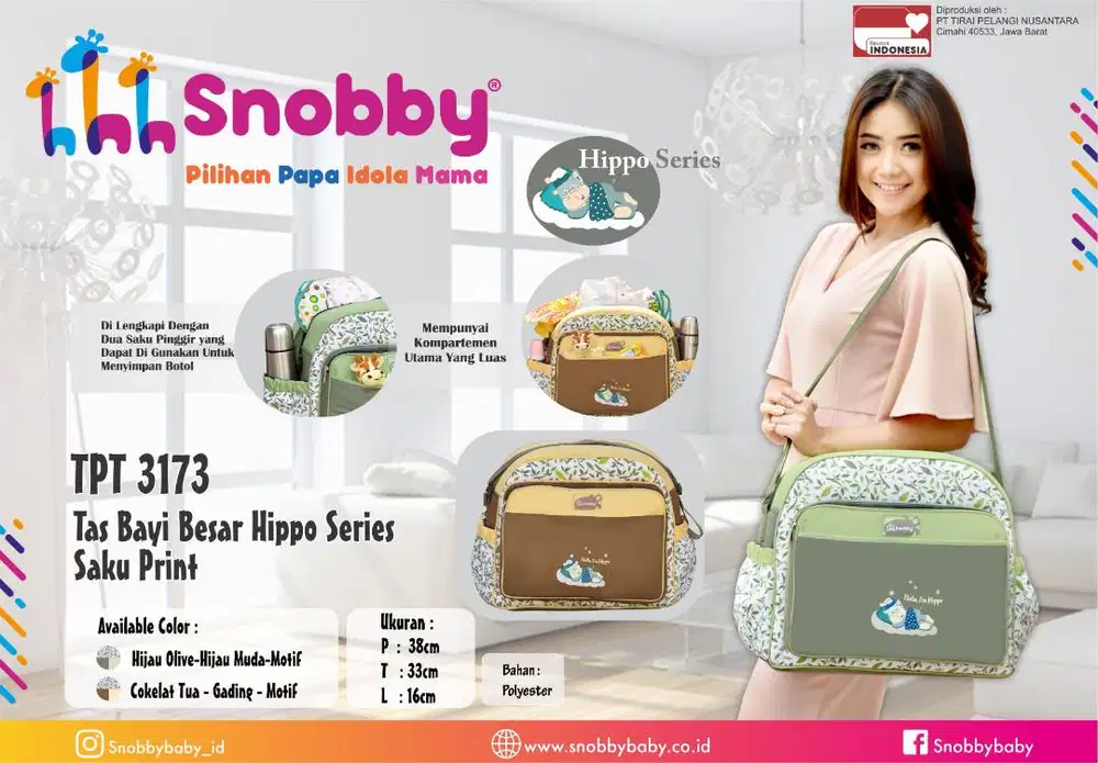 SNOBBY BABY TPT3173 TAS BAYI BESAR SAKU PRINT HIPPO SERIES