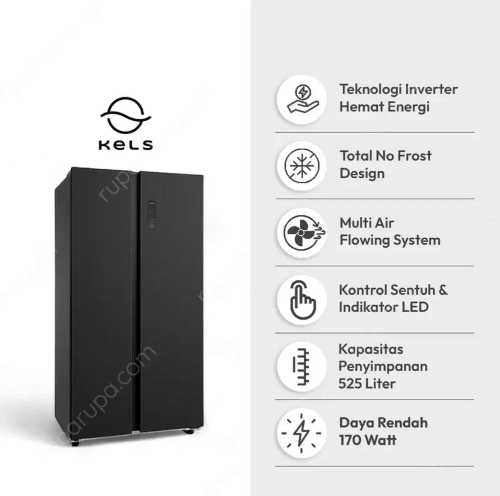 kulkas kels 525liter sbs 2 pintu inverter-hitam