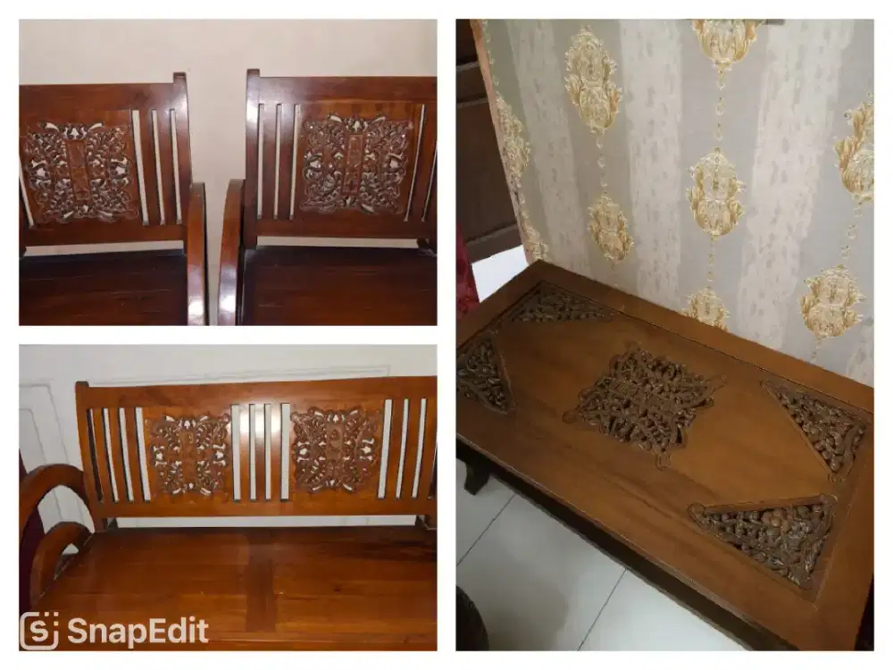 2 Kursi Jati, 1 Kursi Panjang Jati, 1 Meja Jati