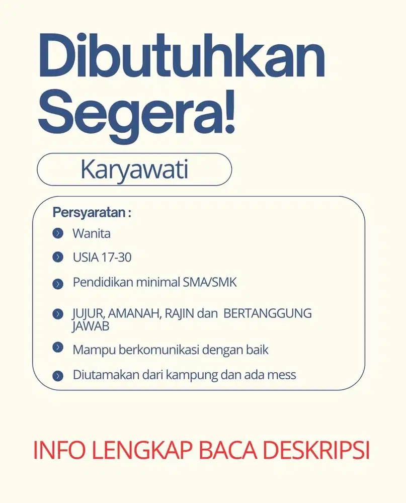 DIBUTUHKAN KARYAWATI untuk JAGA WARUNG