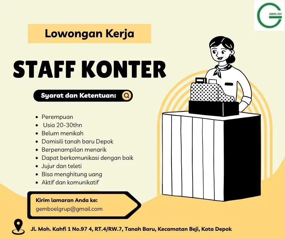 Lowongan kerja staff konter
