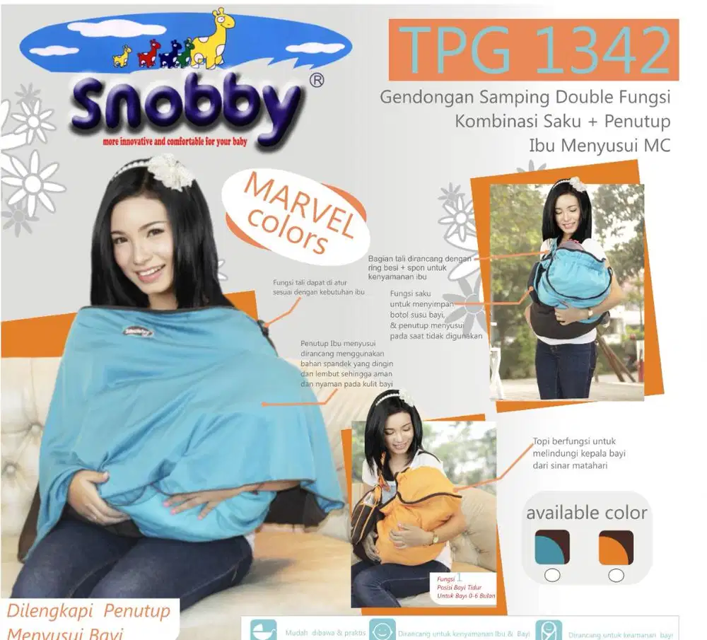SNOBBY BABY TPG1342 GENDONGAN SAMPING DF SAKU + PENUTUP MENYUSUI