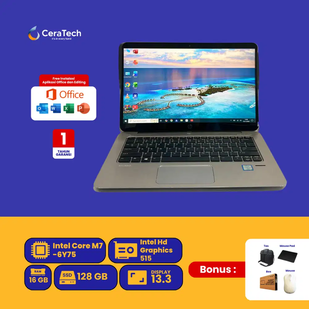 LAPTOP HP ELITEBOOK 1030 G1 INTEL CORE M7-6Y75 RAM 16 GB SSD 128 GB