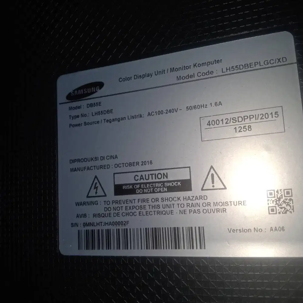 Dijual monitor Samsung type DB55E kondisi normal