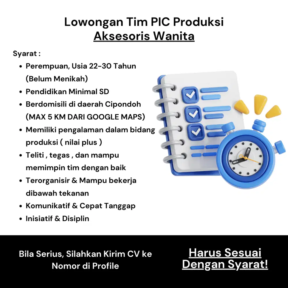 LOWONGAN KERJA PIC PRODUKSI