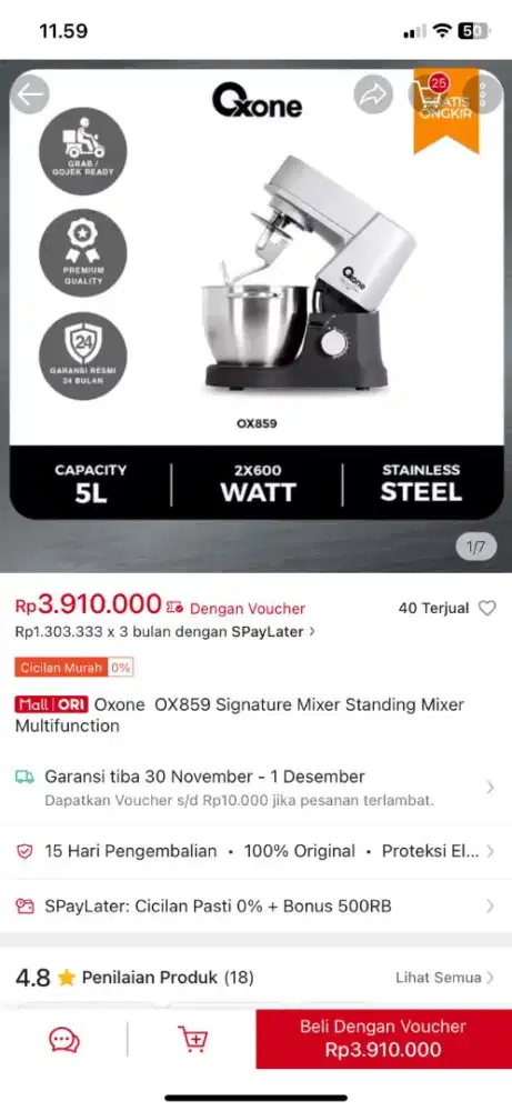 Standing Mixer Oxone OX859 Signature Multifuncion