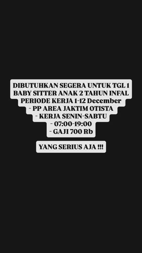 DIBUTUHKAN SEGERA BABY SITTER ANAK 2 TAHUN INFAL