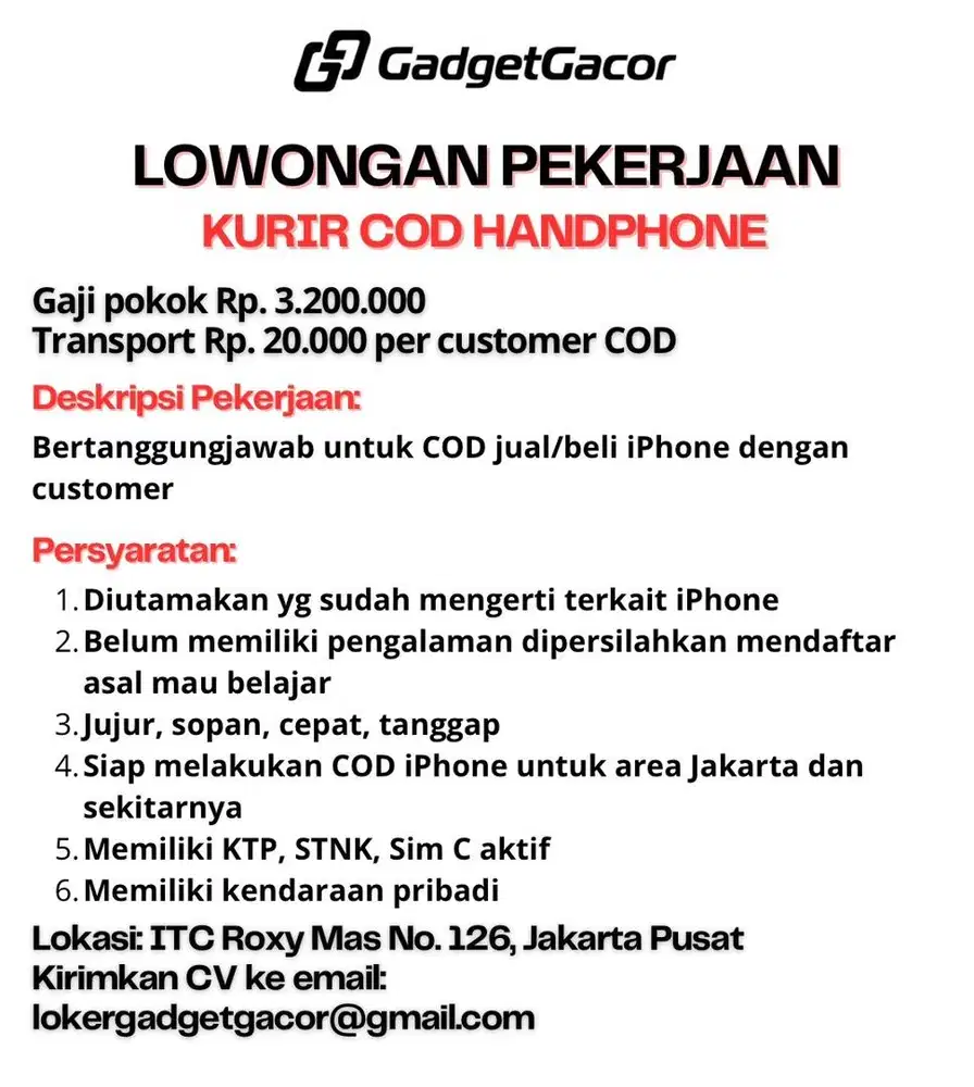 Lowongan Kerja Kurir COD iPhone