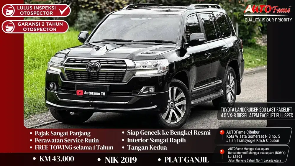 Toyota Landcruiser 200 LAST FACELIFT 4.5 VX-R Diesel ATPM NIK 2019