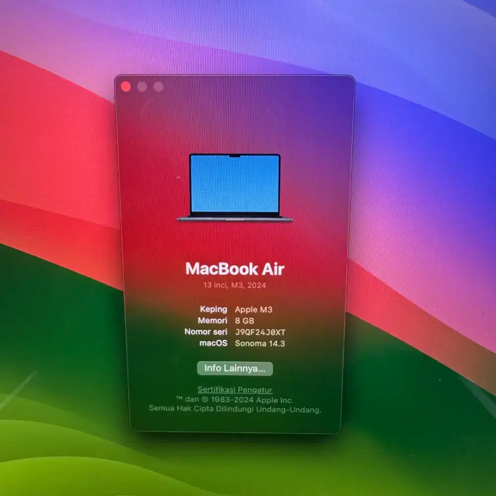 Macbook Air M3 layar 13 inch Ram 8 Ssd 256 Space Black