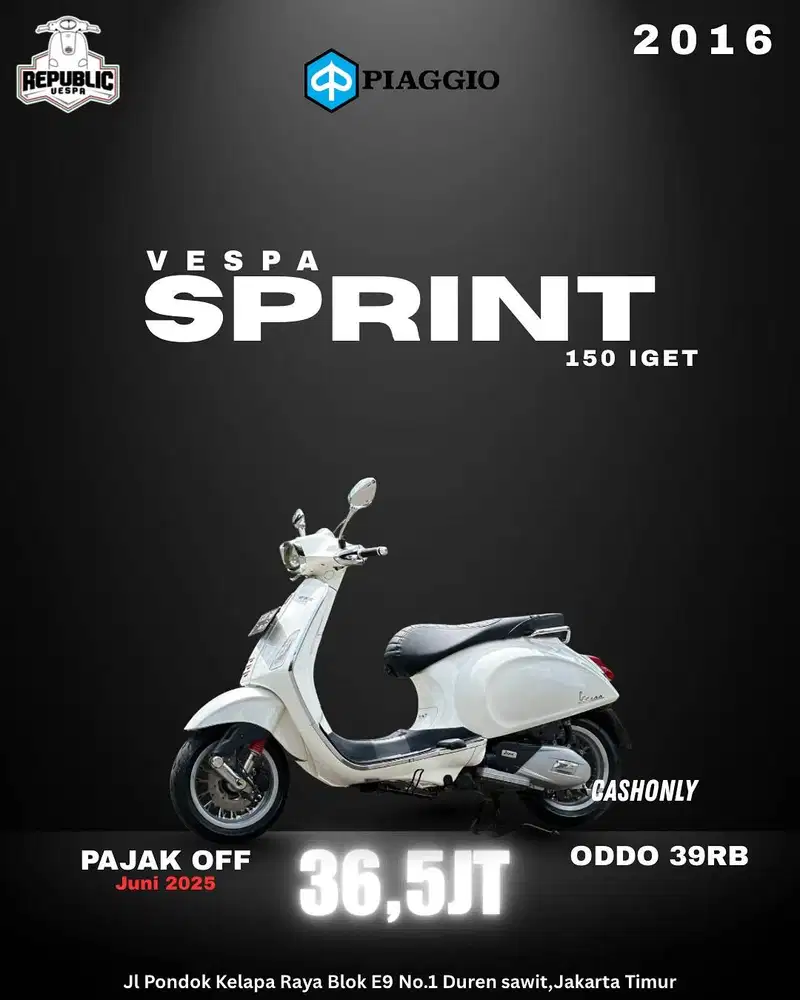 Piaggio Vespa Sprint 150 IGET Th 2016 WARNA WHITE FAVOURITE COLOUR PER