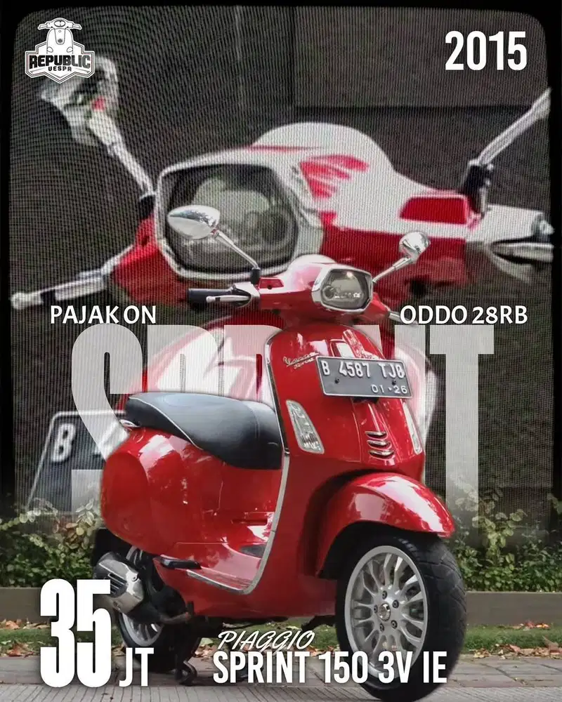 Dijual Cepat Piaggio Vespa SPRINT 150 3V IE Tahun 2015 WARNA RED PASSI