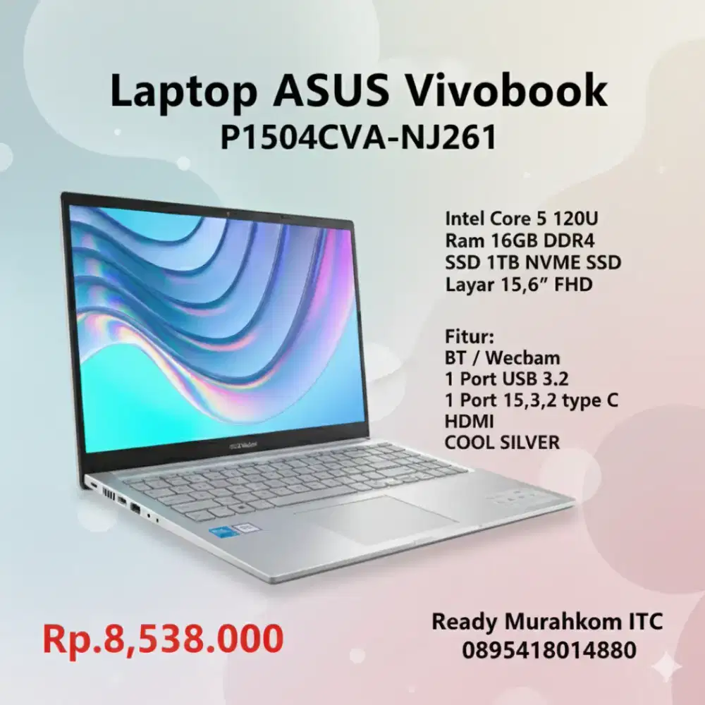 Asus VivoBook P1504CVA-NJ261 with Intel Core 5 120U 16GB RAM 1TB SSD