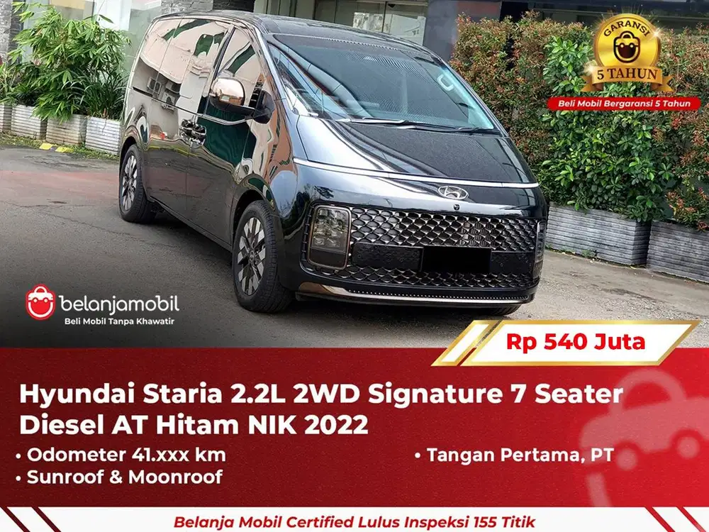 [ GARANSI 5TH ] Hyundai Staria 2.2L 2WD Signature Diesel AT Hitam 2022
