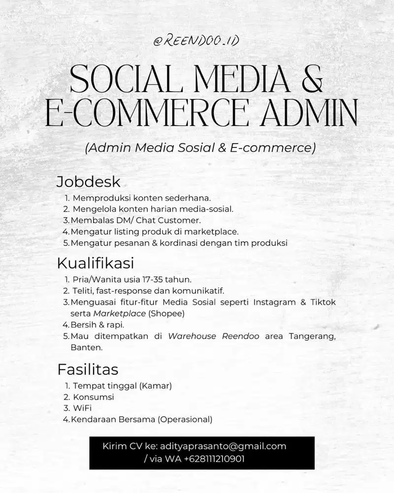 Loker admin marketplace staff produksi gudang