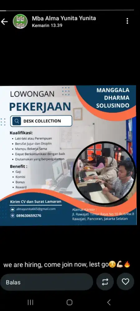 Di butuhkan Segera Staff DeskColletion