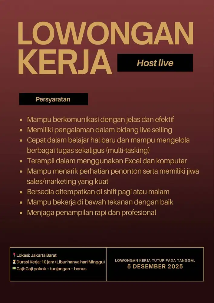 LOWONGAN KERJA HOST LIVE