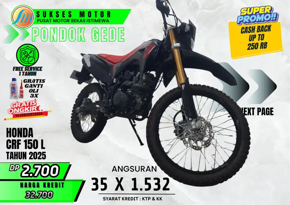 CRF150 L TH 2025 DP RINGAN ANGS MURAH PROSES CEPAT ADA CASHBACK 250RB