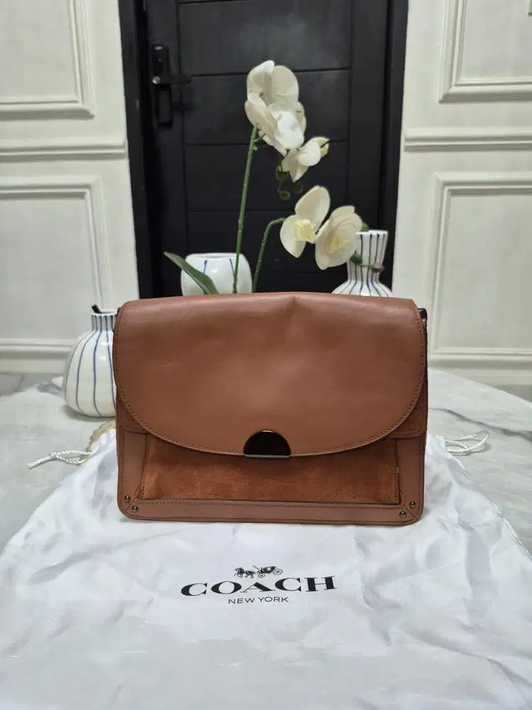 COACH Dreamer Shoulder Bag Leather Suede Saddle