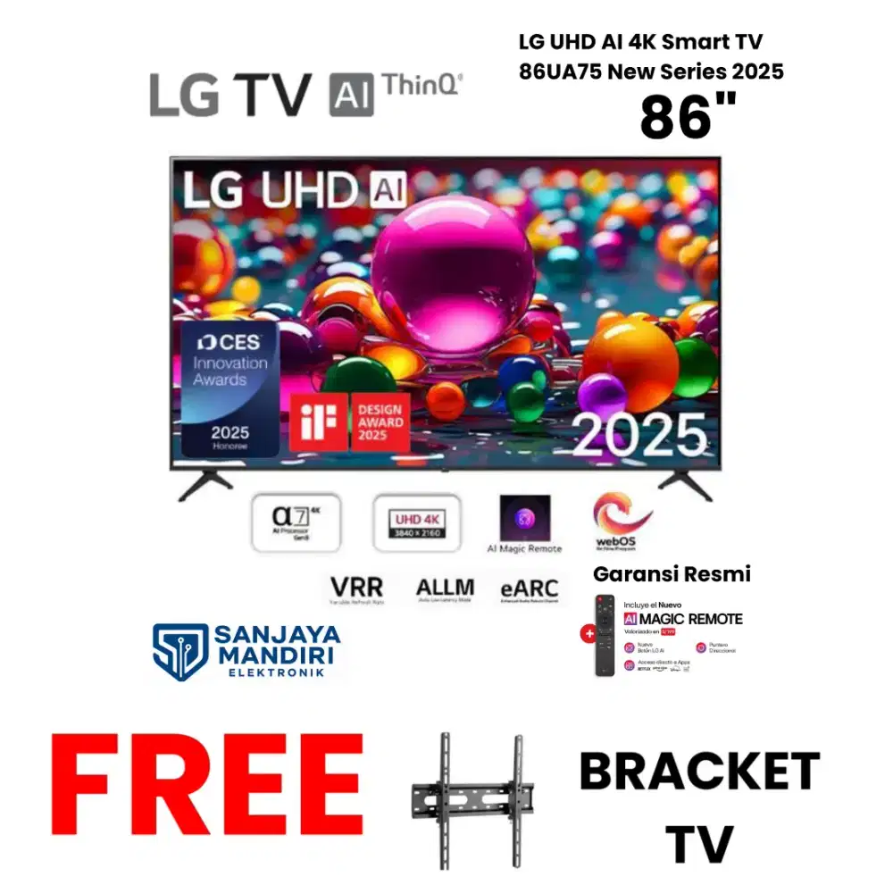 TERMURAH! LG UHD AI 86 Inch Smart TV 4K WebOS 86UA7550 AI Magic Remote