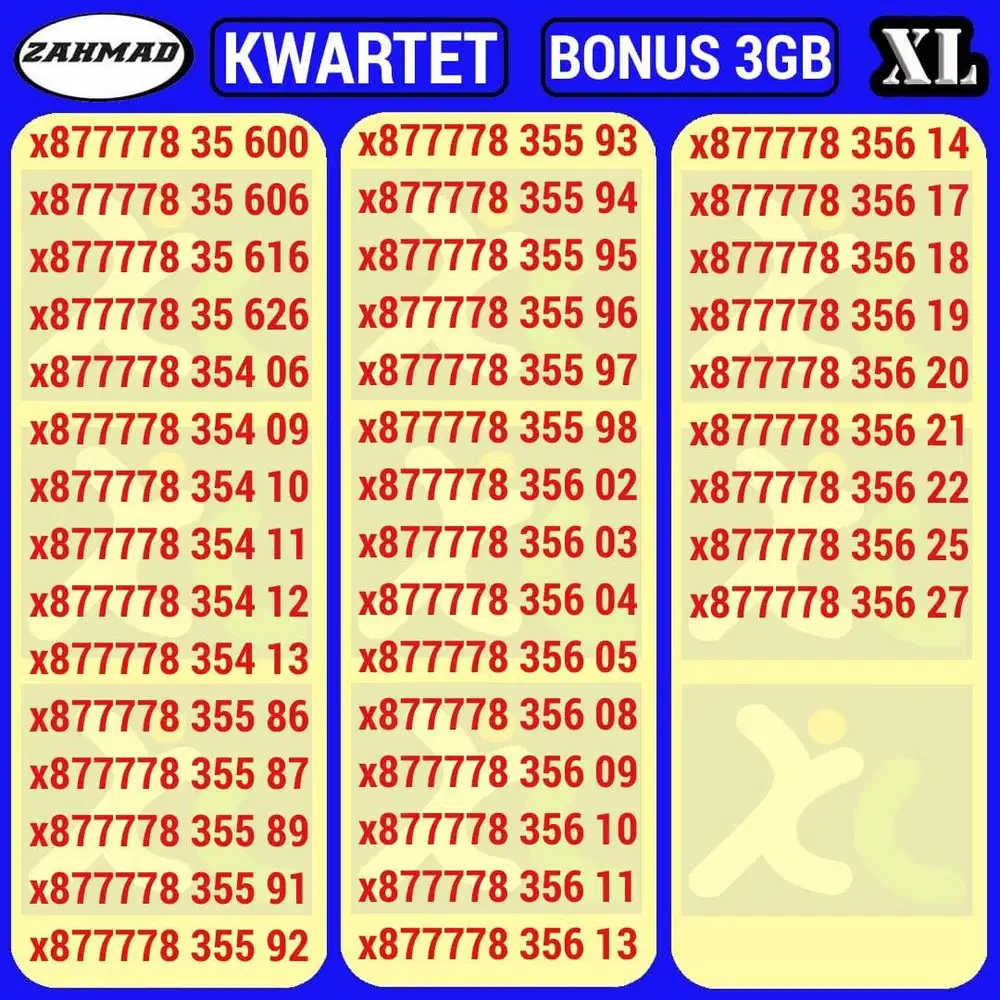 XL-D) NOCAN XL KWARTET kartu perdana nomor cantik rapi super murah