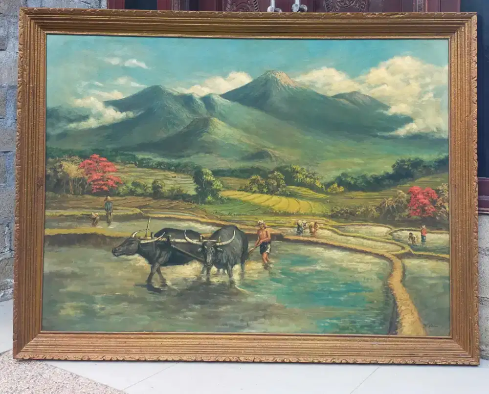 Lukisan Kuno Petani Membajak Sawah