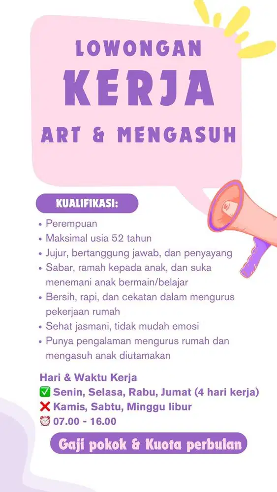 Dicari segera ART & Mengasuh