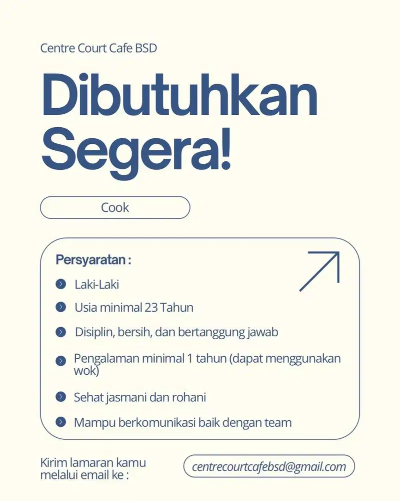 DICARI COOK! BAGI YANG MEMANG NIAT BEKERJA SAJA.