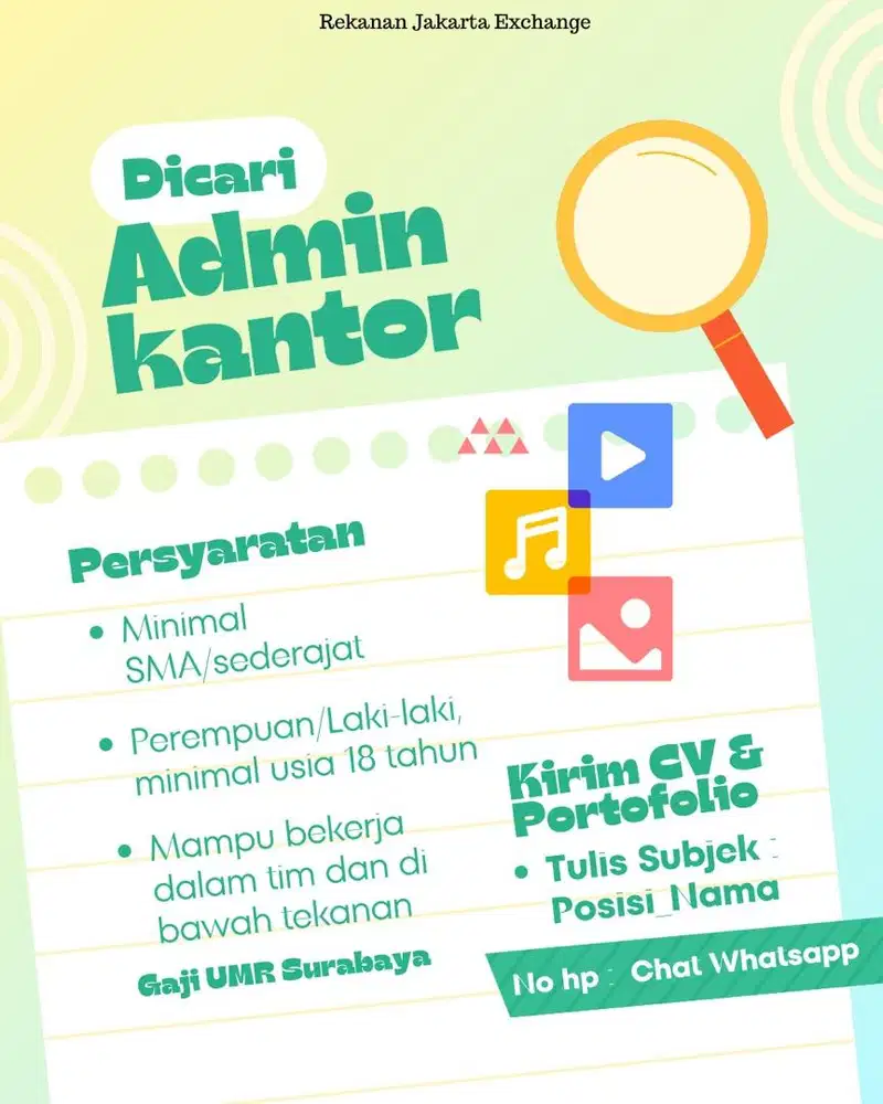 Dibutuhkan segera admin kantor